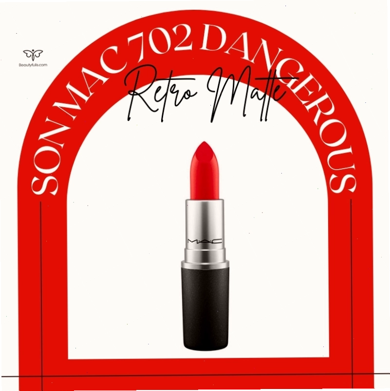Cận cảnh thỏi son MAC 702 Dangerous với sắc đỏ cam đặc trưng