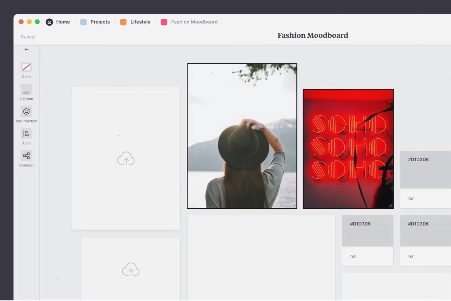 fashion moodboard với các yếu tố màu sắc và từ ngữ