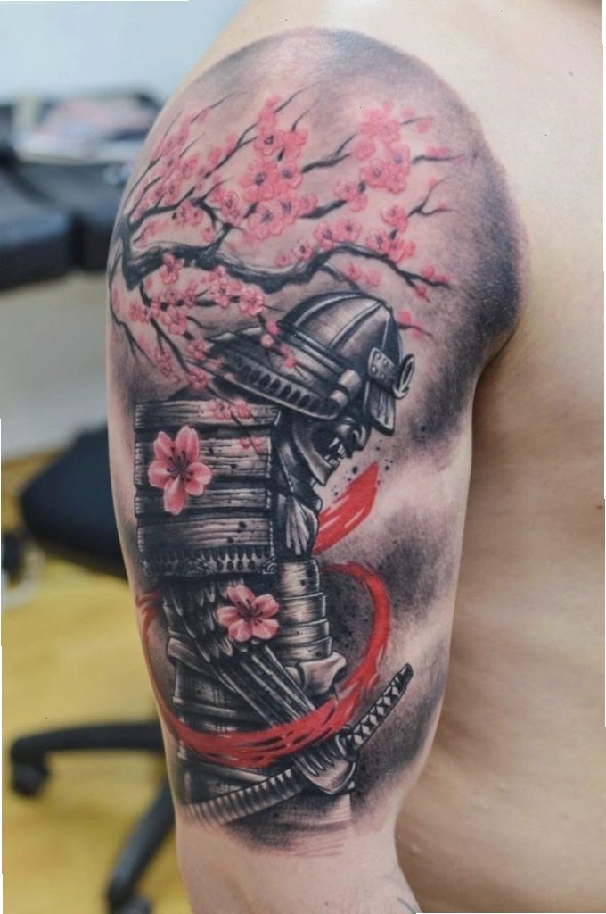 Hình xăm Samurai trên cánh tay nam phong cách Nhật cổ