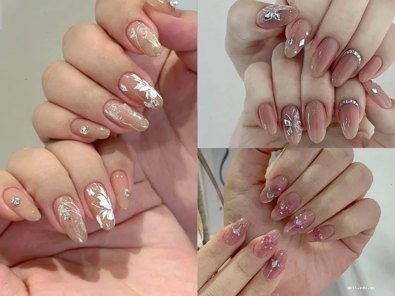 Mẫu nail cô dâu màu hồng xinh xắn cho móng ngắn