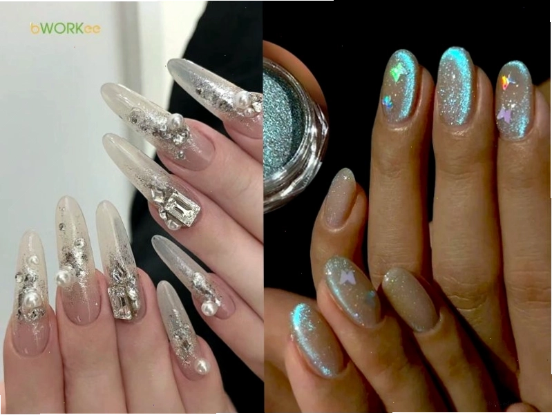 Mẫu nail nhũ bóng trong trẻo