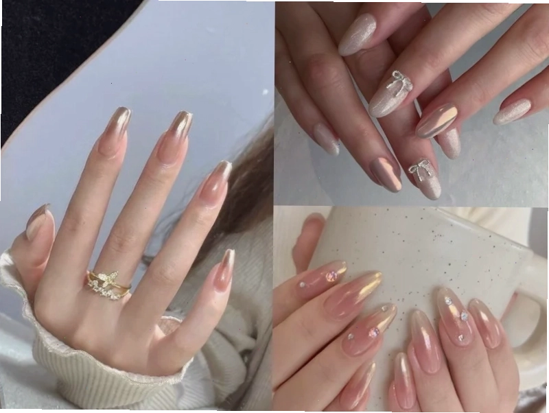 Nail cô dâu tráng gương hiện đại và nổi bật với ánh kim