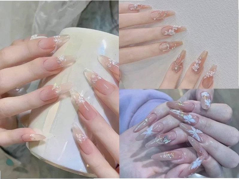 Nail cô dâu vẽ hoa tinh xảo và duyên dáng