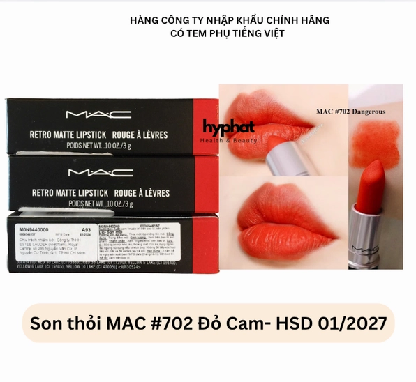Son MAC 702 Dangerous Đỏ Cam: Vẻ Đẹp Quyến Rũ Cho Phái Đẹp Năm 2026